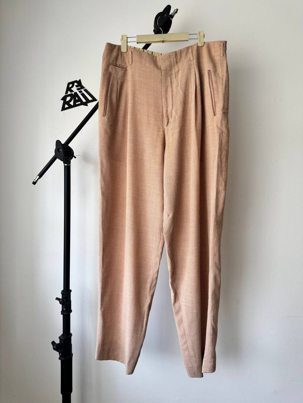 Matsuda Nicole Salmon Houndstooth Wool Trousers